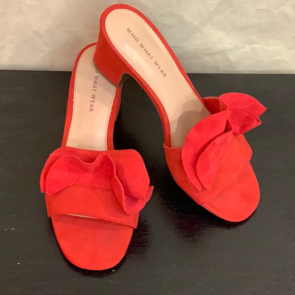 Who What Wear Red Suede Slide Sandals